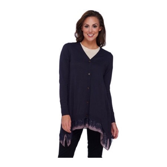 LOGO by Lori Goldstein Sweaters - LOGO Lori Goldstein Purple Lace Cashmere Blend Cardigan Sweater